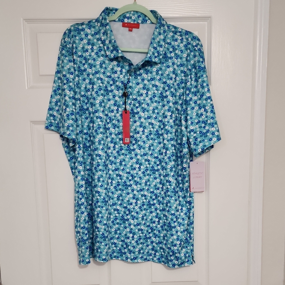 Men's Blue Micro-Flower Print Polo